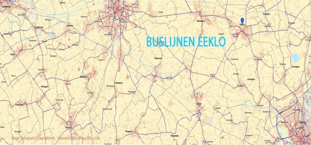 Kaart met buslijnen Eeklo